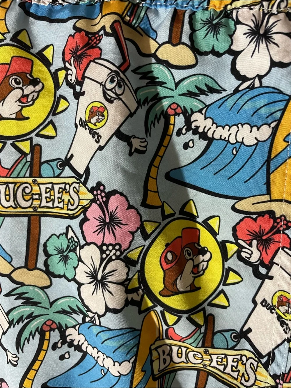 Buc-ee's Light Blue Boys' Tropical Logo Swim Trunks